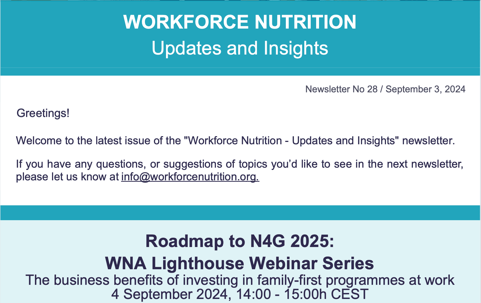 Workforce Nutrition Updates Banner