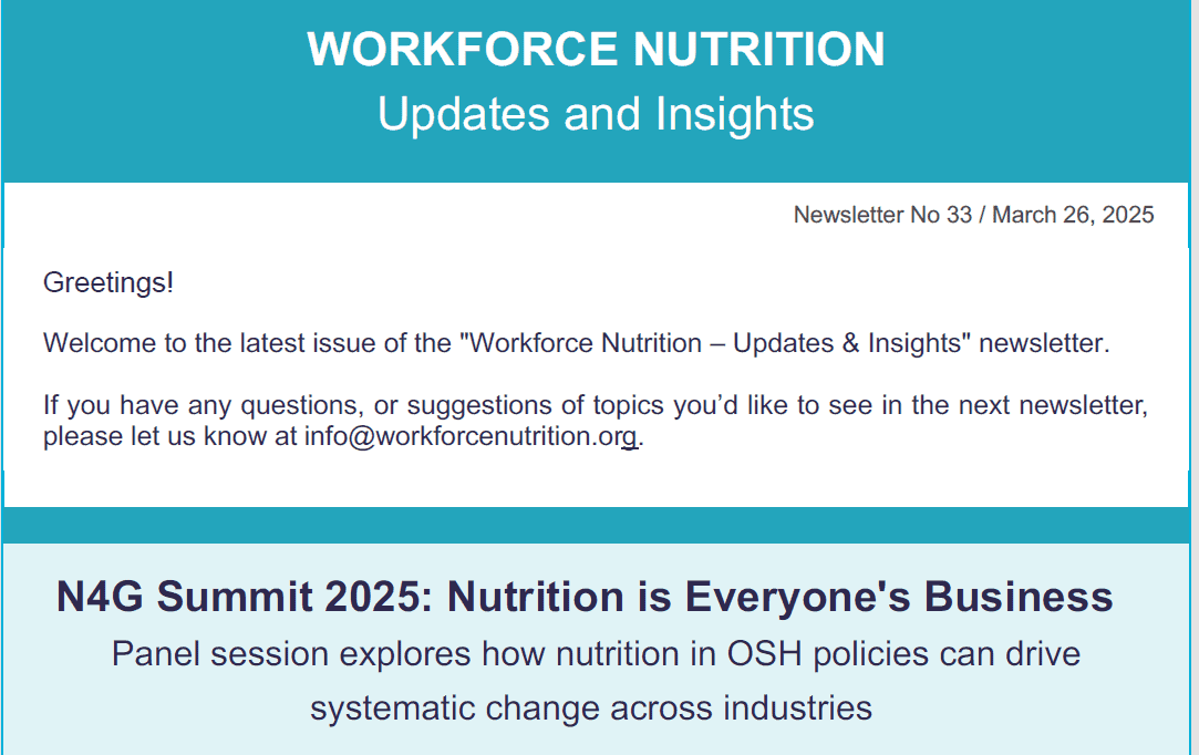 Workforce Nutrition Updates