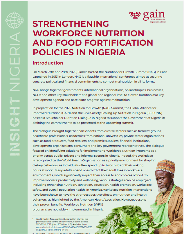 Workforce nutrition and food fortification policies in Nigeria for improved health.
