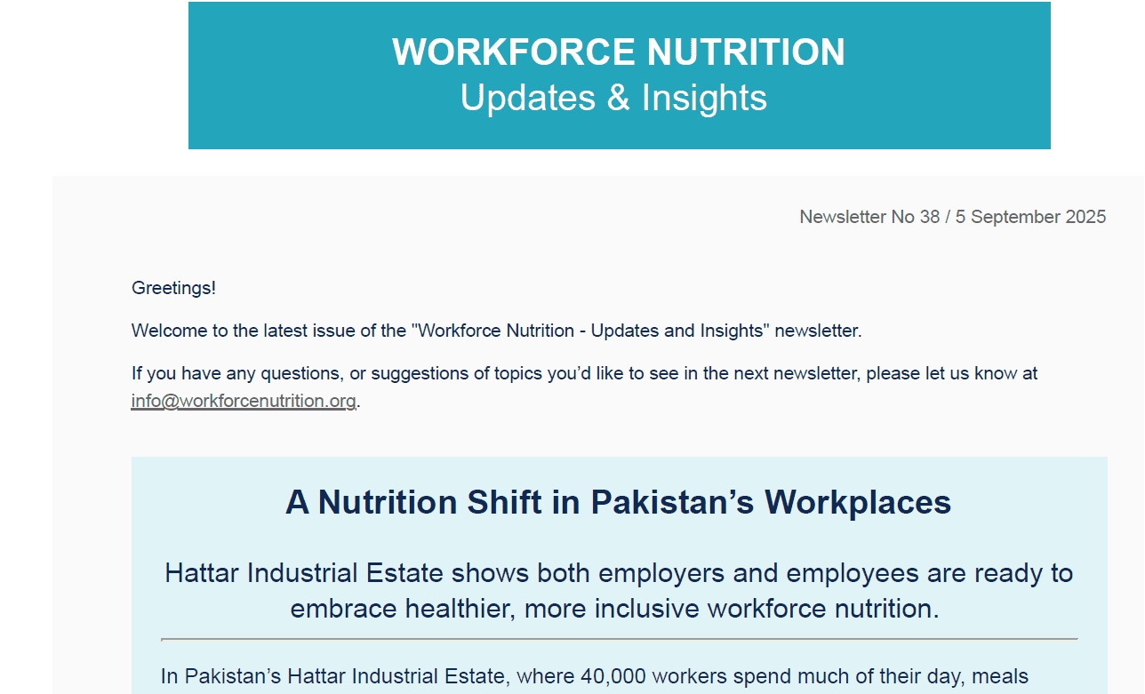 Workforce Nutrition Alliance Newsletter