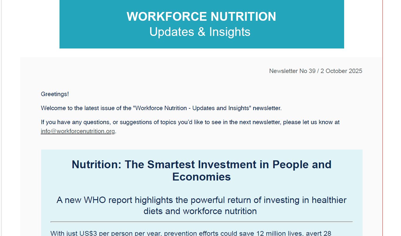 Workforce Nutrition Alliance Newsletter